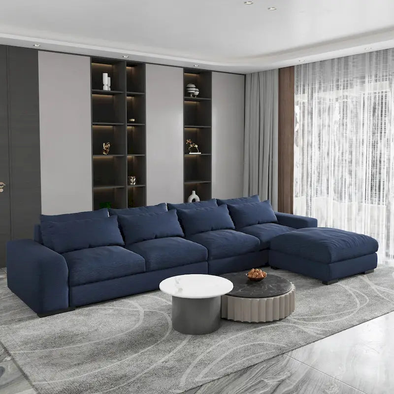Divano Sezionale Modulare Moderno, Grigio Chiaro/Blu Scuro