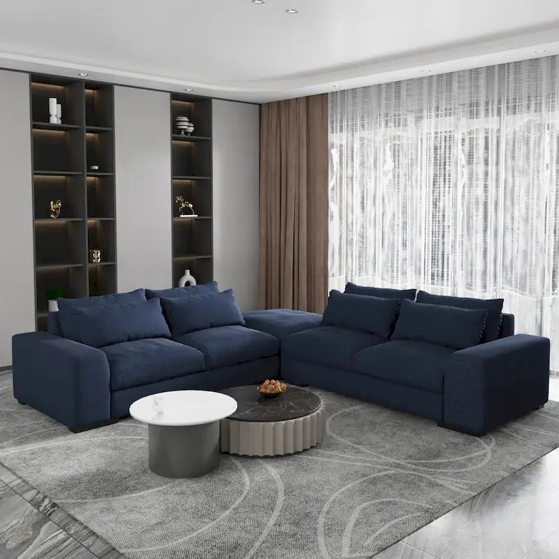 Divano Sezionale Modulare Moderno, Grigio Chiaro/Blu Scuro