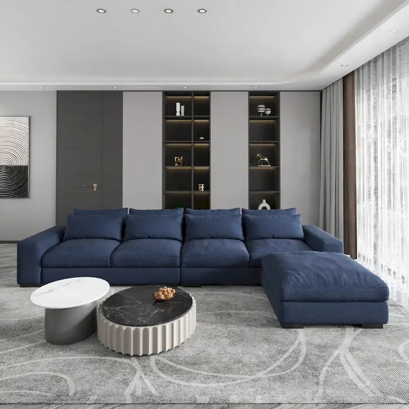 Divano Sezionale Modulare Moderno, Grigio Chiaro/Blu Scuro