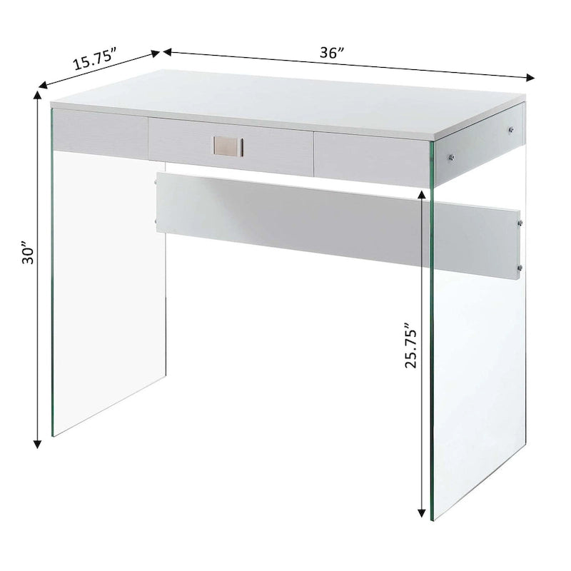 Scrivania da 91 cm con 1 cassetto e pannelli laterali in vetro temperato