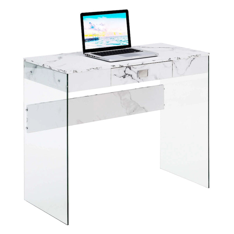 Scrivania da 91 cm con 1 cassetto e pannelli laterali in vetro temperato