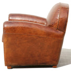 Poltrona Club in vera pelle marrone con borchie e struttura in legno