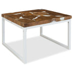 Tavolino da Caffè / Tavolino Laterale in Teak e Resina con Struttura in Acciaio - 60x60x40 cm