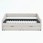 Divano letto imbottito in tufting a grandezza naturale con cassetti