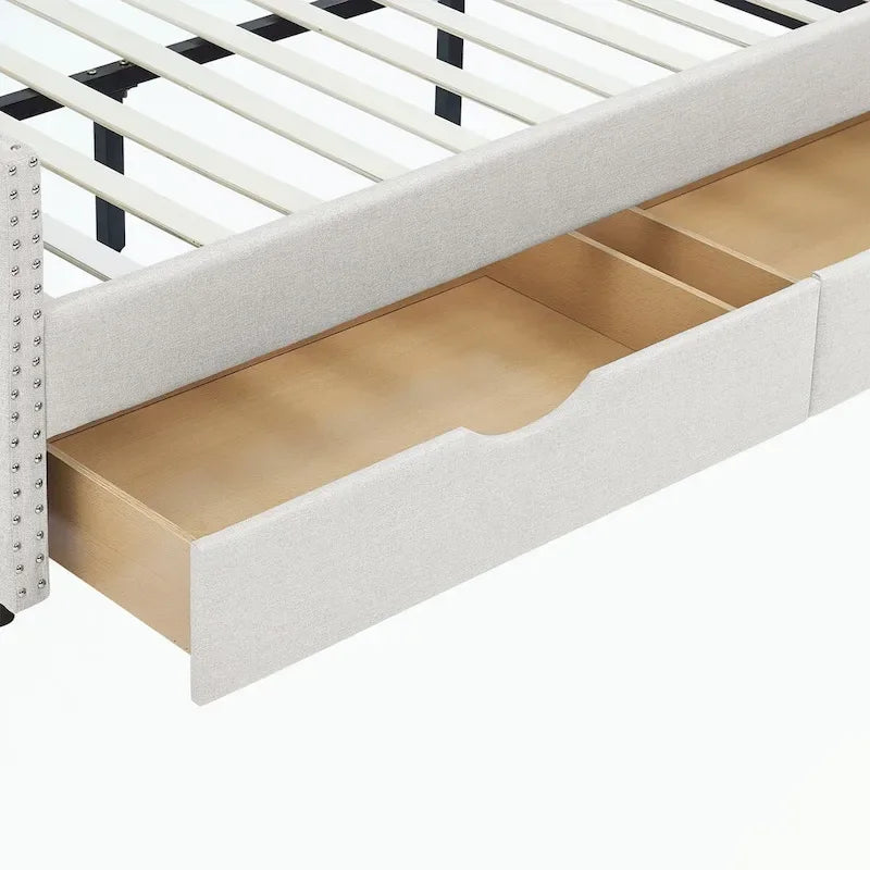 Divano letto imbottito in tufting a grandezza naturale con cassetti