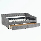Divano letto imbottito in tufting a grandezza naturale con cassetti
