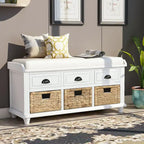 Panca Contenitore Rustica con 3 Cassetti e 3 Cesti in Rattan