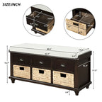 Panca Contenitore Rustica con 3 Cassetti e 3 Cesti in Rattan