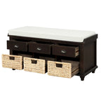 Panca Contenitore Rustica con 3 Cassetti e 3 Cesti in Rattan