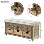 Panca Contenitore Rustica con 3 Cassetti e 3 Cesti in Rattan