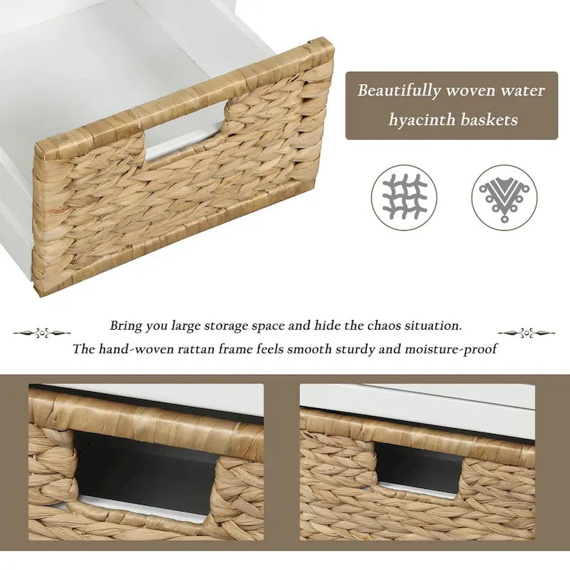 Panca Contenitore Rustica con 3 Cassetti e 3 Cesti in Rattan