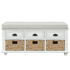 Panca Contenitore Rustica con 3 Cassetti e 3 Cesti in Rattan
