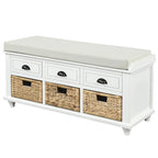 Panca Contenitore Rustica con 3 Cassetti e 3 Cesti in Rattan
