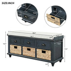 Panca Contenitore Rustica con 3 Cassetti e 3 Cesti in Rattan