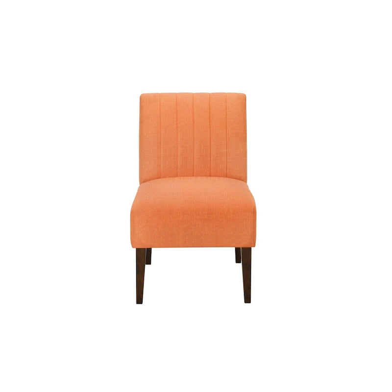Poltrona Paula da 76 cm, tessuto arancione, schienale capitonné, legno marrone