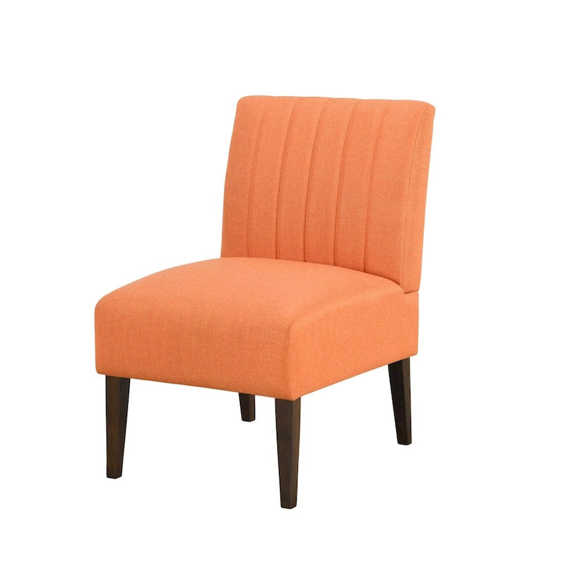 Poltrona Paula da 76 cm, tessuto arancione, schienale capitonné, legno marrone