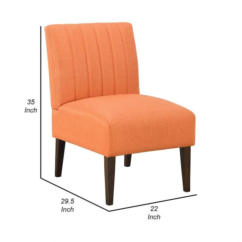 Poltrona Paula da 76 cm, tessuto arancione, schienale capitonné, legno marrone
